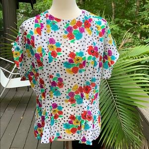 Vintage Polka Dot and Floral Blouse